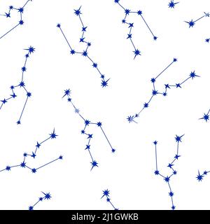 Sternbild nahtlose Muster einfache Vektor-Illustration, Astrologie Horoskop Symbol für zukünftige Ereignisse Vorhersage, Sterne mit Linien verbunden Stock Vektor