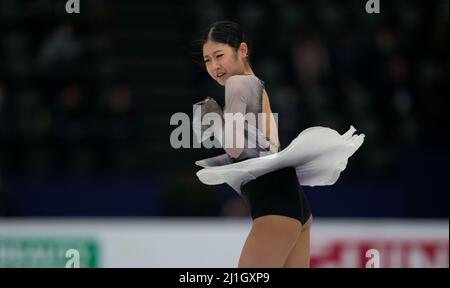 Sud de France Arena, Montpellier, Frankreich. 25. März 2022. Haein Lee aus Südkorea beim Frauen-Finale, World Figure Skating Championship in der Sud de France Arena, Montpellier, Frankreich. Kim Price/CSM/Alamy Live News Stockfoto