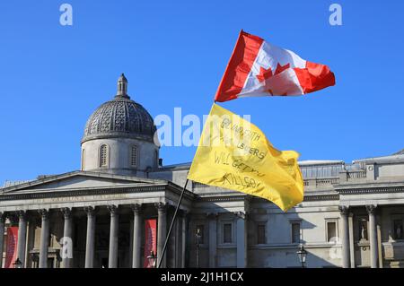 Freiheitsdemonstration, die gegen verschiedene rechte Themen wie Anti-Covid-Impfstoffe und Mandate protestiert, inspiriert durch den kanadischen Trucker-Protest, Großbritannien Stockfoto