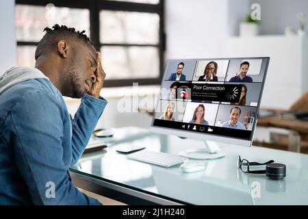 Online-Video-Meeting Schlechte Verbindung Und Schlechtes Signal Stockfoto