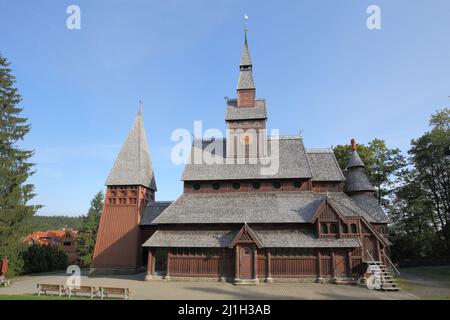 Gustav Adolf Stabkirche erbaut 1908 in der Hahnenklee im Harz, Niedersachsen, Deutschland Stockfoto