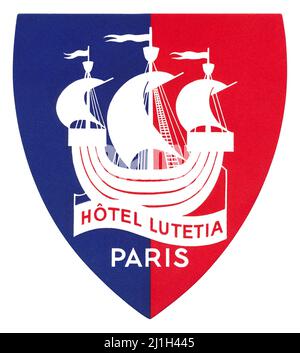 Altes Gepäcketikett der Hôtel Lutetia am linken seine-Ufer in Paris, Frankreich. Stockfoto