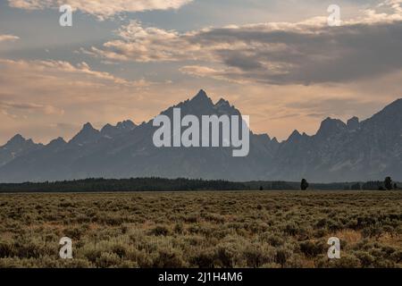 Blick über Flat Valley in Richtung Teton Range in Wyoming Stockfoto