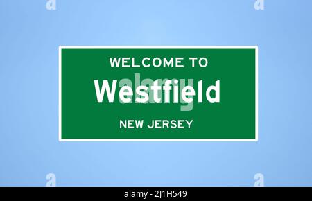 Westfield, New Jersey City Limit sign. Stadtschild aus den USA. Stockfoto