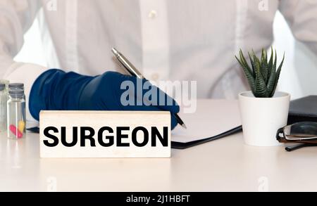 Surgeon Wort Cloud Collage, Gesundheitswesen Konzept Hintergrund Stockfoto