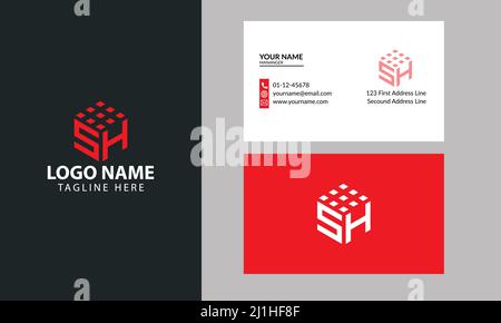 Cube SH Letter-Logo. Immobilien und Bau SH Logo-Design für Unternehmen Firmenzeichen mit Kreativ modern trendy mit einer minimalen Visitenkarte Stock Vektor