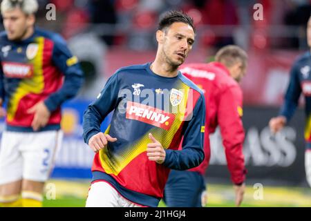 Bukarest, Rumänien. 25. März 2022. Mario Camora #22 von Rumänien während des Freundschaftsspiel zwischen den Nationalmannschaften Rumäniens und Griechenlands im Stadion „Steaua“ in Bukarest, Rumänien. 25.03.2022. Foto: Copyright 2020, Quelle: Cronos/Alamy Live News Stockfoto