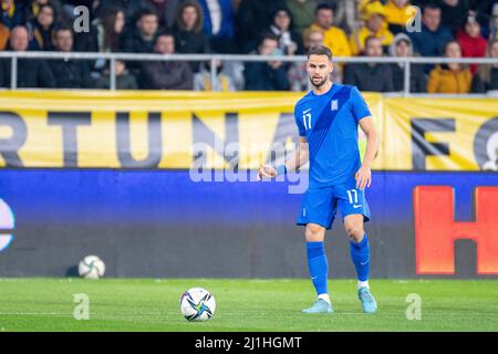 Bukarest, Rumänien. 25. März 2022. Pantelis Hatzidiakos #17 von Griechenland während des Freundschaftsspiels zwischen den Nationalmannschaften Rumäniens und Griechenlands im Stadion „Steaua“ in Bukarest, Rumänien. 25.03.2022. Foto: Copyright 2020, Quelle: Cronos/Alamy Live News Stockfoto