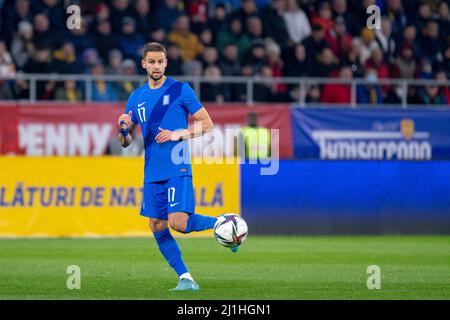 Bukarest, Rumänien. 25. März 2022. Pantelis Hatzidiakos #17 von Griechenland während des Freundschaftsspiels zwischen den Nationalmannschaften Rumäniens und Griechenlands im Stadion „Steaua“ in Bukarest, Rumänien. 25.03.2022. Foto: Copyright 2020, Quelle: Cronos/Alamy Live News Stockfoto