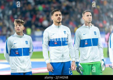 Bukarest, Rumänien. 25. März 2022. Odisseas Vlachodimos #1 von Griechenland während des Freundschaftsspiels zwischen den Nationalmannschaften Rumäniens und Griechenlands im Stadion „Steaua“ in Bukarest, Rumänien. 25.03.2022. Foto: Copyright 2020, Quelle: Cronos/Alamy Live News Stockfoto