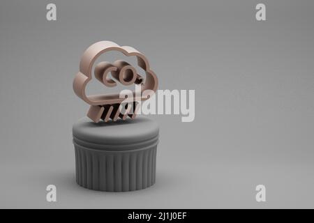Schöne abstrakte Illustrationen Cloud CO2 Symbol-Icons auf einem Säulenständer und wunderschönem Hintergrund. 3D Rendering-Illustration. Hintergrundmuster für Stockfoto