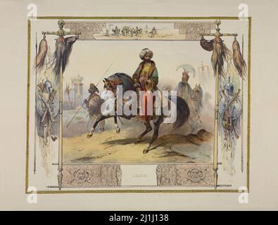 Lithographie des türkischen Sultans auf einem arabischen Pferd. Von Jean Victor Adam ( Lithograph, 1801 – 1866). Frankreich. 1835 Stockfoto