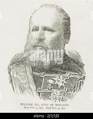 Das Kupferstich-Porträt von Wilhelm III. Aus den Niederlanden aus dem 19.. Jahrhundert. Wilhelm III. (1817 – 1890) war König der Niederlande und Großherzog von Luxemburg Stockfoto