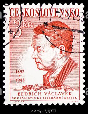 MOSKAU, RUSSLAND - 12. MÄRZ 2022: Die in der Tschechoslowakei gedruckte Briefmarke zeigt Bednich Vaclavek (1897-1943), Serie, um 1953 Stockfoto