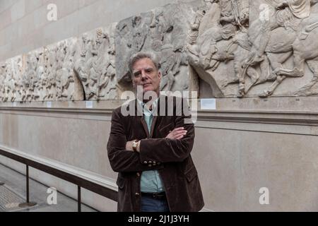 Digitales Scannen des British Museum Parthenon Marmor und Skulpturen. Roger Michel, Experte vom Oxford-Institut für Digitale Archäologie. Stockfoto