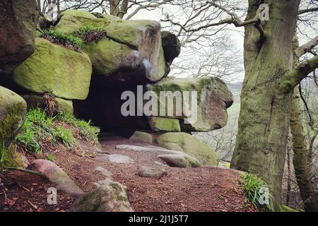 Rowtor Rocks in Birchover, Peak District, Großbritannien Stockfoto