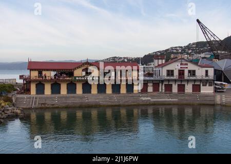 Neuseeland, Wellington - Januar 10 2020: Blick auf die Außenfassade des boatshed-Veranstaltungsortes Wellington am 10 2020. Januar in Wellington, Neuseeland. Stockfoto