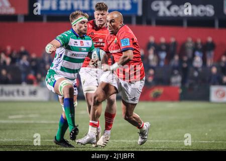 25. März 2022, Cork, Irland - Simon Zebo beim United Rugby Championship Spiel zwischen Munster (51) und Benetton (22) Stockfoto