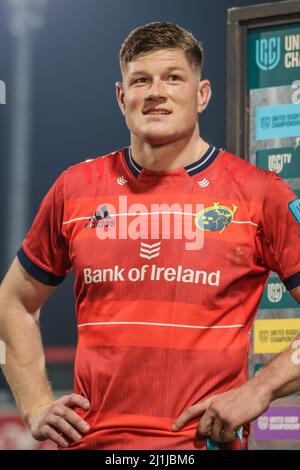 25. März 2022, Cork, Irland - Jack O’Donoghue beim United Rugby Championship Spiel zwischen Munster (51) und Benetton (22) Stockfoto