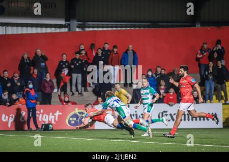 25. März 2022, Cork, Irland - Aktion des Spiels der United Rugby Championship zwischen Munster (51) und Benetton (22) Stockfoto