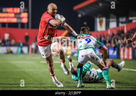 25. März 2022, Cork, Irland - Simon Zebo beim United Rugby Championship Spiel zwischen Munster (51) und Benetton (22) Stockfoto