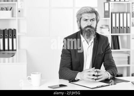 Wirtschaftsprüfer prüfen Finanzbericht. Business Analyst. Business-Prozess-Spezialist mit Ordner. Geschäftsmann halten Office-Dokumente. Fachberater oder Stockfoto