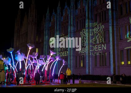 Aberdeen, Schottland - 11. Februar 2022: SPECTRA Light Festival in Aberdeen, Schottland Stockfoto