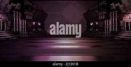Alien SciFi Cyber Hall Studio Cyber Future Stage Korridor Hintergrund-Tapete in Phantomgrau 3D Illustration Stockfoto