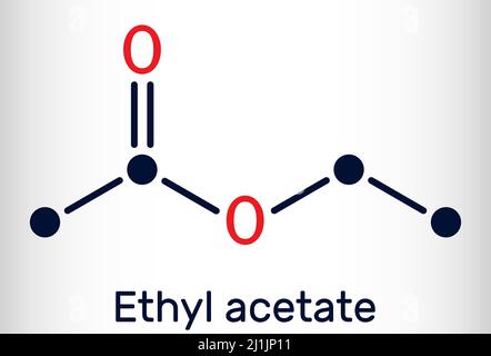 Ethylacetat, Ethylethanat, C4H8O2-Molekül. Es ist Acetatester, der zwischen Essigsäure und Ethanol gebildet wird. Chemische Formel des Skeletts. Vektor illustrr Stock Vektor