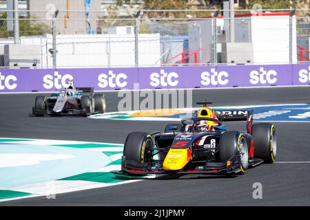 Dschidda, Saudi-Arabien. 26. März 2022. 05 LAWSON Liam (nzl), Carlin, Dallara F2, Aktion während der 2. Runde der 2022 FIA Formel-2-Meisterschaft vom 25. Bis 27. März 2022 auf dem Jeddah Corniche Circuit, in Jeddah, Saudi-Arabien - Foto Joao Filipe / DPPI Credit: DPPI Media/Alamy Live News Stockfoto