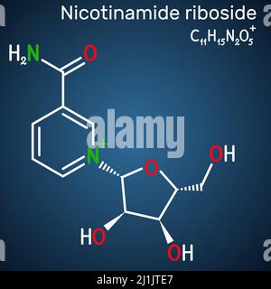 Nicotinamid-Ribosid, NR, SR647-Molekül. Es ist N-Glycosylnicotinamid, Pyridinnucleosid ähnlich wie Vitamin B3. Strukturelle chemische Formel auf dem Stock Vektor