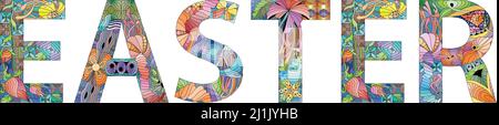 Handgemaltes Kunstdesign. Handgezeichnete Illustration Wort Ostern für T-Shirt und andere Dekoration Stock Vektor