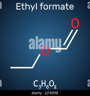 Ethylformiat, Ethylformiat, Ethylmethanoat, Ameisensähermolekül. Es handelt sich um einen Formiatester, der aus Ameisensäure und Ethanol gewonnen wird. Strukturelle Chemikalie Stock Vektor