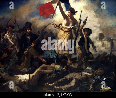 Eugène Delacroix - La liberté guidant le peuple / Freiheit führt die Menschen. Die Französische Revolution Von 1830 Stockfoto