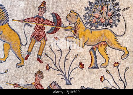 Farbenfrohe Mosaiken In Der Moses Memorial Church, Mt Nebo, Jordanien. Stockfoto