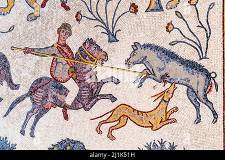 Farbenfrohe Mosaiken In Der Moses Memorial Church, Mt Nebo, Jordanien. Stockfoto