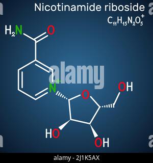 Nicotinamid-Ribosid, NR, SR647-Molekül. Es ist N-Glycosylnicotinamid, Pyridinnucleosid ähnlich wie Vitamin B3. Strukturelle chemische Formel auf dem Stock Vektor