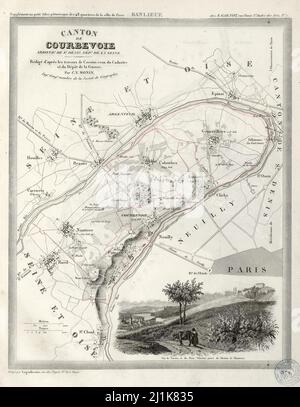 Vintage-Karte Frankreich Kantone 19. Jahrhundert. Alle Karten sind wunderschön von Hand gezeichnet und illustriert und zeigen Frankreich zu der Zeit. Stockfoto