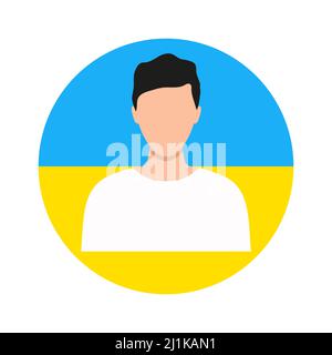 Mann Kopf in runder Form. Männlicher Avatar in ukrainischer Flagge. Stock Vektor