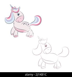 Niedliche Zeichentrickfigur Einhorn. Drucken für Baby Dusche Stock Vektor