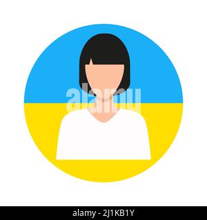 Weiblicher Avatar in ukrainischer Flagge. Frauenikone in runder Form. Stock Vektor