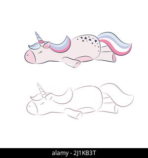 Niedliche Einhorn Schlafen Cartoon Vektor-Symbol Illustration. Animal Nature Icon Concept Isolated Premium Vector. Flacher Cartoon-Stil Stock Vektor