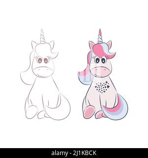 Niedliche Zeichentrickfigur Einhorn. Drucken für Baby Dusche Stock Vektor