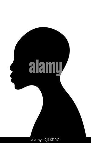 Afrikanisches Frauenprofil, schwarze Silhouette auf weißer, weiblicher Porträtdarstellung Stockfoto