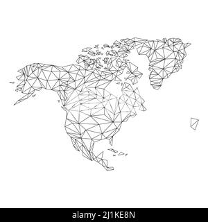 Nordamerika-Karte mit dreieckigen Formen. Karte des nordamerikanischen Kontinents mit polygonalen Linienelementen. Stock Vektor