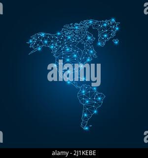 Nord- und Südamerika Karte mit polygonalen leuchtenden Formen. Stock Vektor