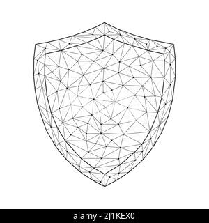 Niedrig polygonales Schutzschild, schwarzes Symbol. Antivirus-Zeichen mit Verbindungspunkten und -Linien. Stock Vektor