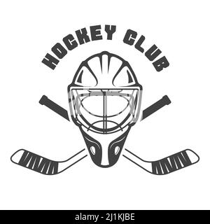 Eishockey-Emblem mit Torwarthelm und gekreuzten Hockeystäben, Vektor Stock Vektor