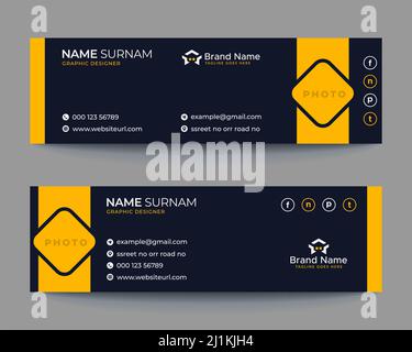 Geschäftliche, moderne und professionelle E-Mail-Signatur. E-Mail-Fußzeile. Persönliches Social-Media-Cover-Design. Vektorgrafiken. Schwarz und gelb. Stock Vektor