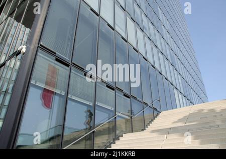 Düsseldorf März 2022: Medienhafen der Landeshauptstadt Nordrhein-Westfalen Stockfoto